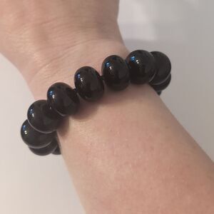 618 Chunky Black Beaded‎ Stretch Bracelet